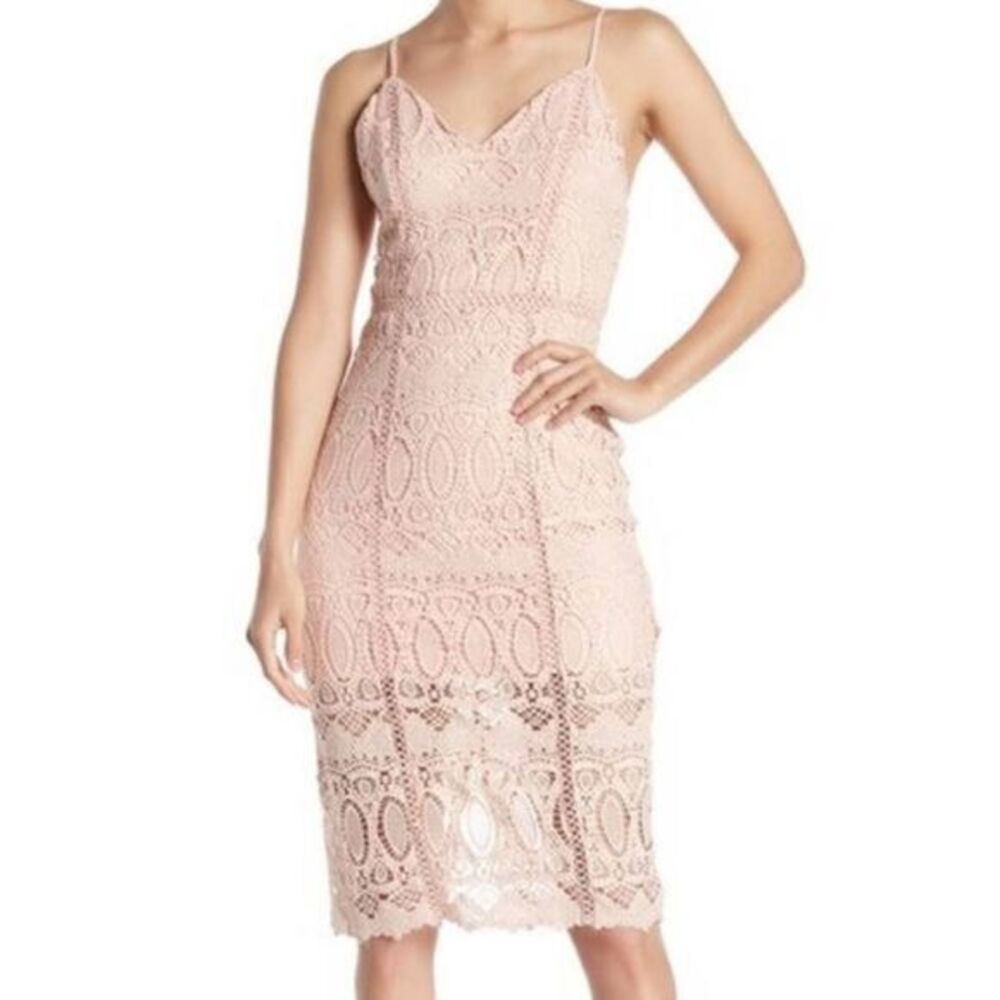 J.O.A. Crochet Lace Bodycon Midi Dusty Pink Dress MEDIUM